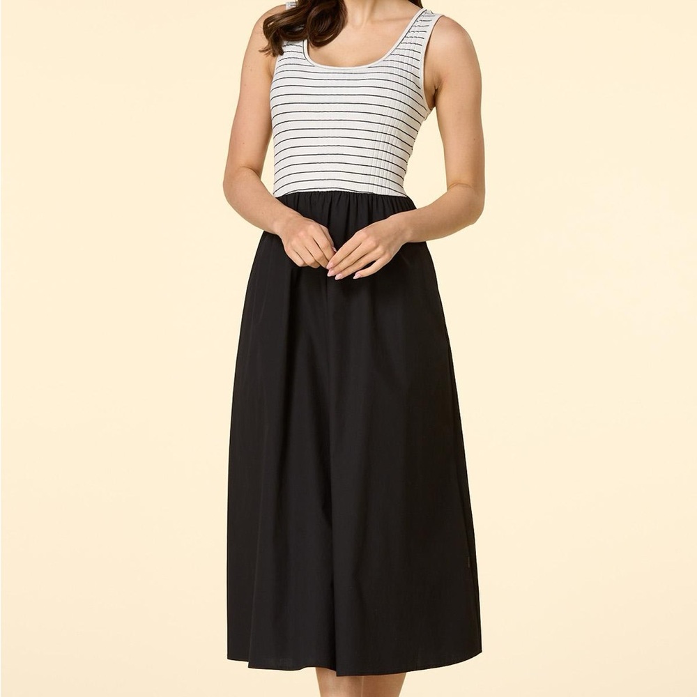 Striped Black and White Midi Dress